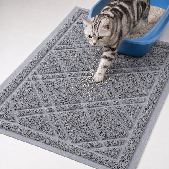 Buganda cat litter mat, Non Slip Water Resistant Litter Trapping Mat, 17"x30", Grey