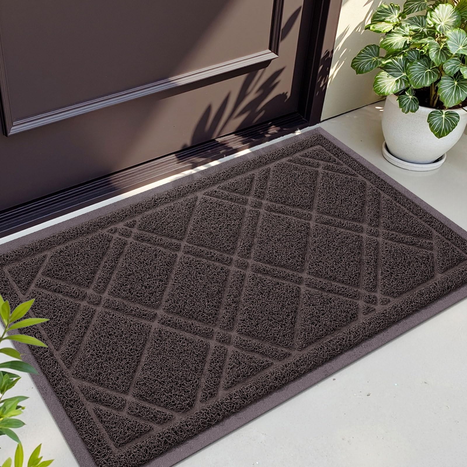 Buganda Door Mat Outside, Heavy Duty Dirt Trapper Doormat, Non Slip Low Profile Mat for Inside, 24"x36", Brown