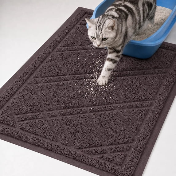 Buganda cat litter mat, Non Slip Water Resistant Litter Trapping Mat, 32"x47", Brown