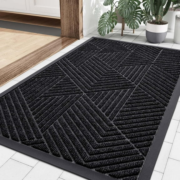 Buganda Door Mat Outside, Heavy Duty Rubber Front Doormat, Dirt Trapper Waterproof Door rugs for Outdoor Entey, 29.5"x 17" Inch, Black