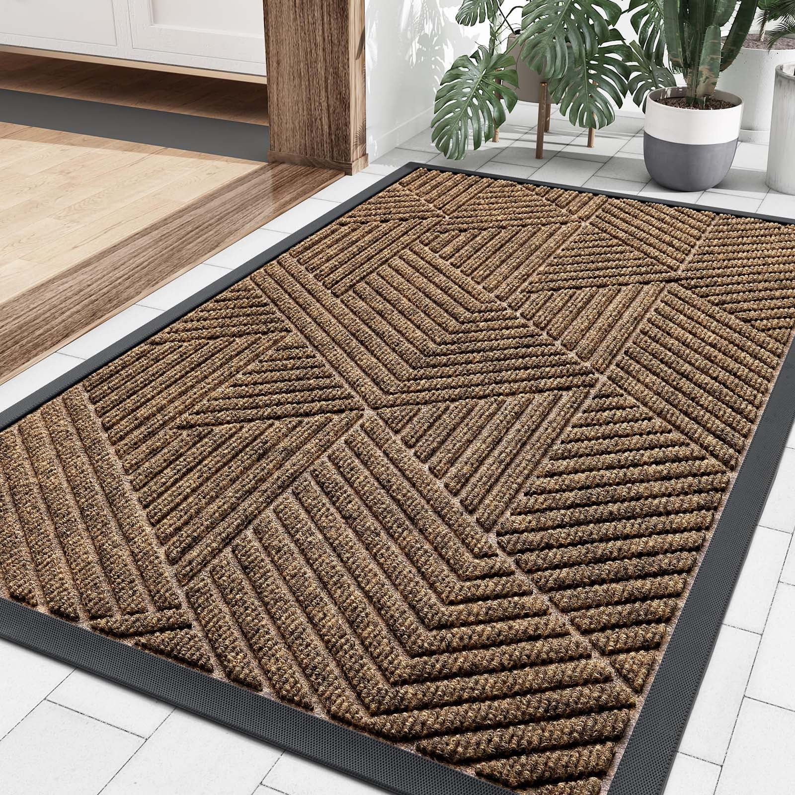 Heavy Duty Brown Rubber Outdoor Doormat, 29.5" x 17"