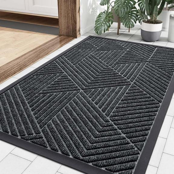 Buganda Door Mat Outside, Heavy Duty Rubber Front Doormat, Dirt Trapper Waterproof Door rugs for Outdoor Entey, 29.5"x 17" Inch, Grey