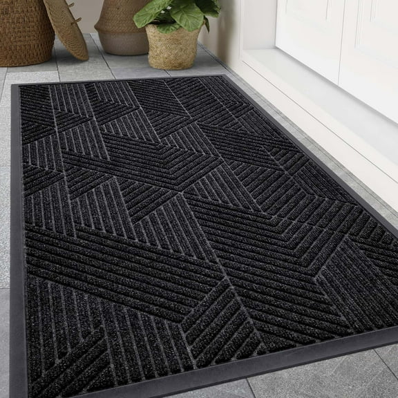 Buganda Door Mat Outside, Heavy Duty Rubber Front Doormat, Dirt Trapper Waterproof Door rugs for Outdoor Entey, 47"x 24" Inch, Black