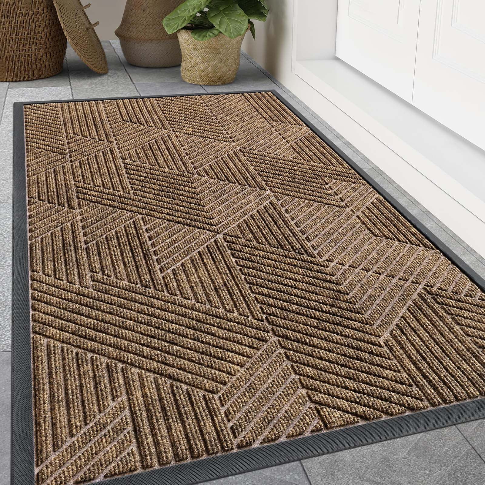 Buganda Door Mat Outside, Heavy Duty Rubber Front Doormat, Dirt Trapper Waterproof Door rugs for Outdoor Entey, 47"x 24" Inch, Brown