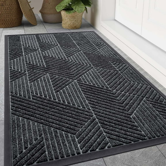 Buganda Door Mat Outside, Heavy Duty Rubber Front Doormat, Dirt Trapper Waterproof Door rugs for Outdoor Entey, 47"x 24" Inch, Grey