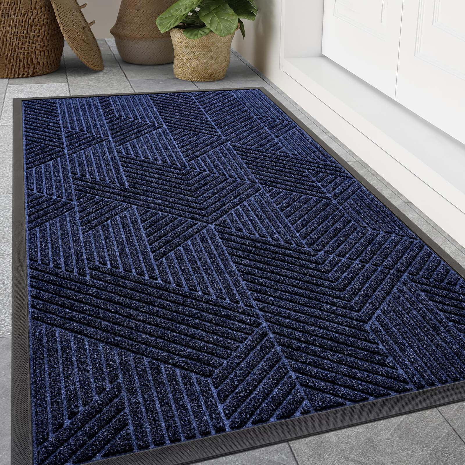 Buganda Door Mat Outside, Heavy Duty Rubber Front Doormat, Dirt Trapper Waterproof Door rugs for Outdoor Entey, 47"x 24" Inch, Navy Blue