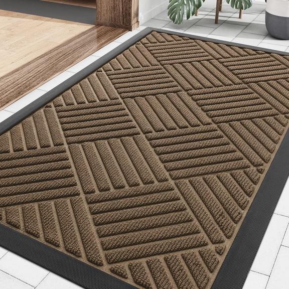 Buganda Door Mat Outside, Non Slip Rubber Doormat, Low Profile Dirt Trapper Welcome Mat, Heavy Duty Entrance Mat, 29.5"x17", Brown