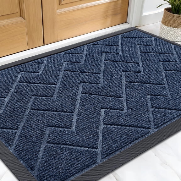 Buganda Door Mat Outside, Waterproof Low Profile Welcome Mat, Heavy Duty Rubber Doormats for Outside Entry 29.5x17, Blue