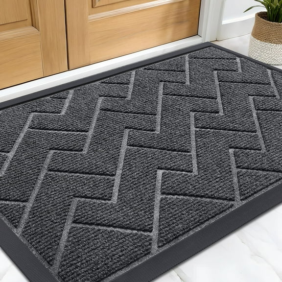 Buganda Door Mat Outside, Waterproof Low Profile Welcome Mat, Heavy Duty Rubber Doormats for Outside Entry 29.5x17, Grey