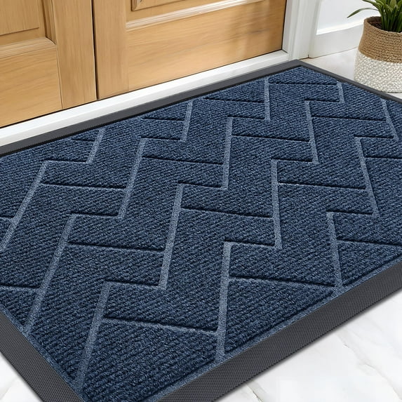 Buganda Door Mat Outside, Waterproof Low Profile Welcome Mat, Heavy Duty Rubber Doormats for Outside Entry 36x24, Blue