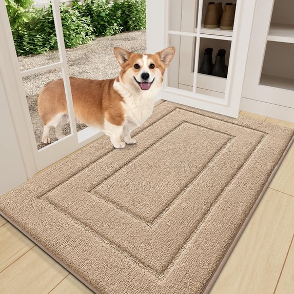 Buganda Door Mat for Inside, Absorbs Moisture and Low Profile Doormat Outdoor, Dirt Trapper Rugs for Entryway, 24"x36", Beige