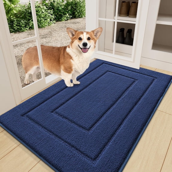 Buganda Door Mat for Inside, Absorbs Moisture and Low Profile Doormat Outdoor, Dirt Trapper Rugs for Entryway, 24"x36", Navy Blue