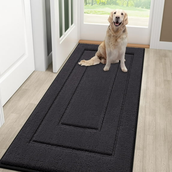 Buganda Door Mat for Inside, Absorbs Moisture and Low Profile Doormat Outdoor, Dirt Trapper Rugs for Entryway, 30"x48", Dark Grey