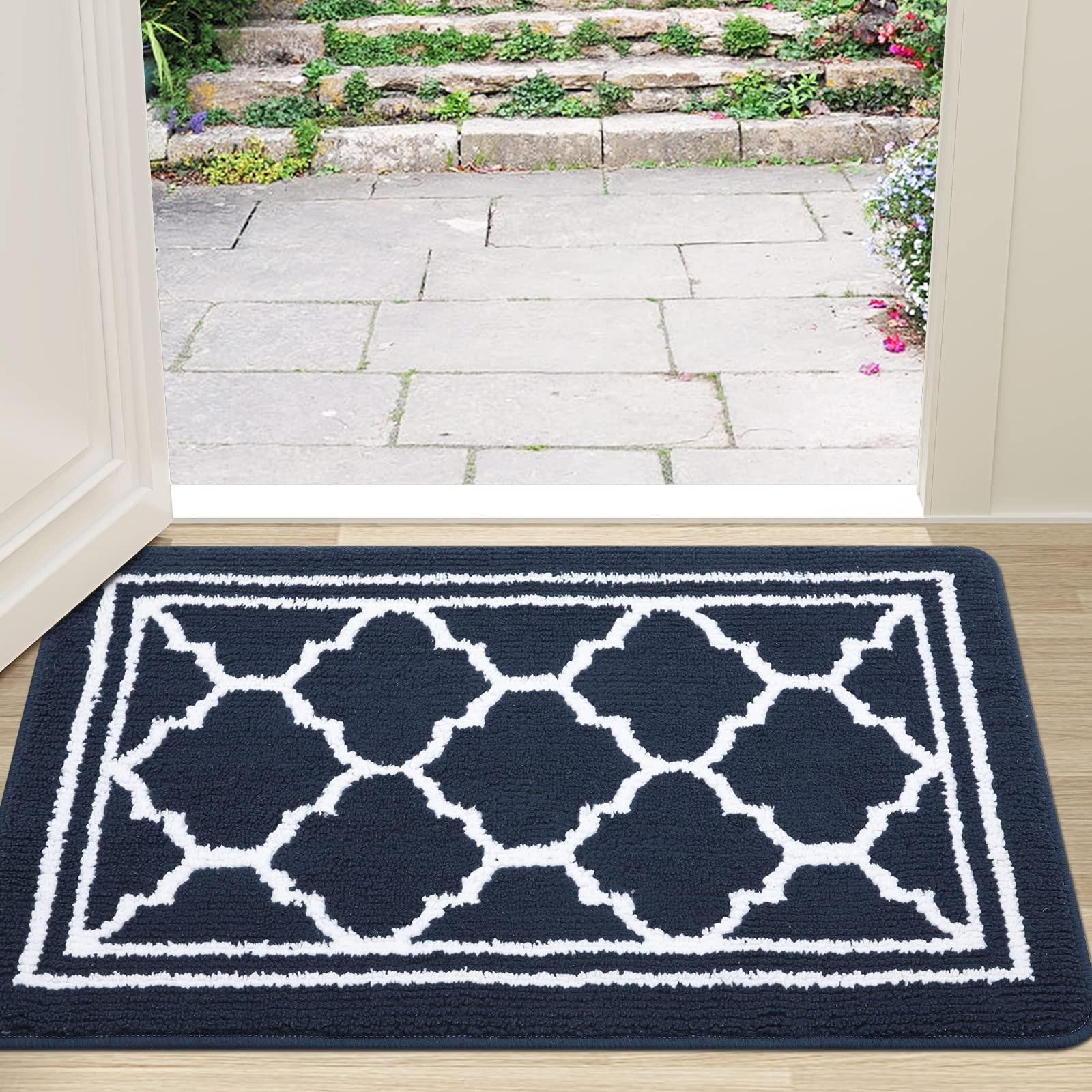 Buganda Door Mats Indoor, 17"×30", Water Absorbent Low Profile Anti-Slip Front Door Mat, Door Rugs for Entrance, Navy Blue