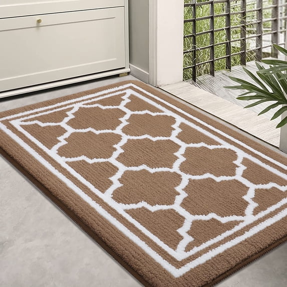 Buganda Door Mats Indoor, 20"×32", Water Absorbent Low Profile Anti-Slip Front Door Mat, Door Rugs for Entrance, Brown