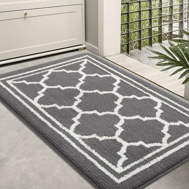 Buganda Door Mats Indoor, 20"×32", Water Absorbent Low Profile Anti-Slip Front Door Mat, Door Rugs for Entrance, Grey
