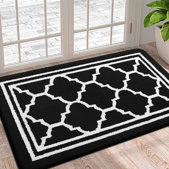 Buganda Door Mats Indoor, 24"×36", Water Absorbent Low Profile Anti-Slip Front Door Mat, Door Rugs for Entrance, Black