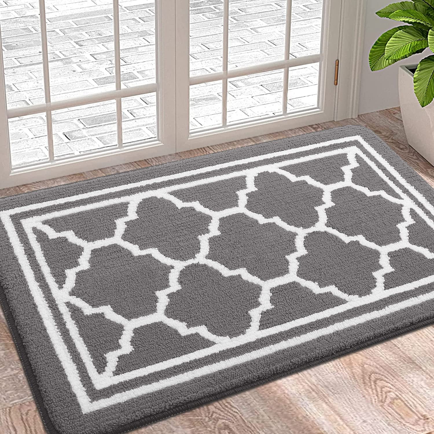 Buganda Door Mats Indoor, 24"×36", Water Absorbent Low Profile Anti-Slip Front Door Mat, Door Rugs for Entrance, Grey