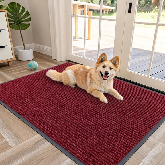 Buganda Door Mats for Inside, Heavy Duty Low Profile Entrance Mat, Suitable for High Traffic Areas, 32x47, Wine Red