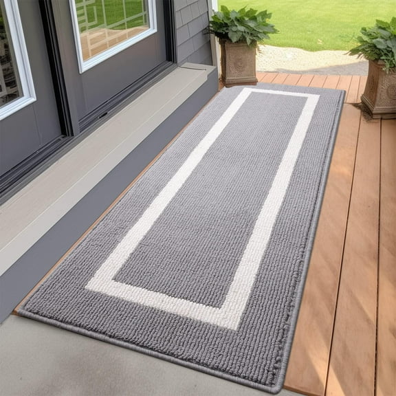 Buganda Extra Large Indoor Door Mat, 20"x 59", Non Slip Low-Profile Entrance Rug Front Inside Doormats Dirt Trapper Entry Door Rugs for Entryway, Grey