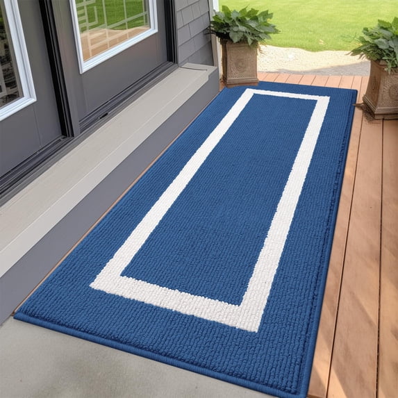 Buganda Extra Large Indoor Door Mat, 20"x 59", Non Slip Low-Profile Entrance Rug Front Inside Doormats Dirt Trapper Entry Door Rugs for Entryway, Navy Blue