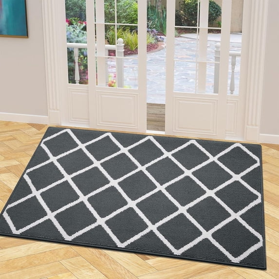 Buganda Extra Large Indoor Door Mat, 32"x 40", Non Slip Low-Profile Entrance Rug Front Inside Doormats Dirt Trapper Entry Door Rugs for Entryway, Dark Grey Diamond