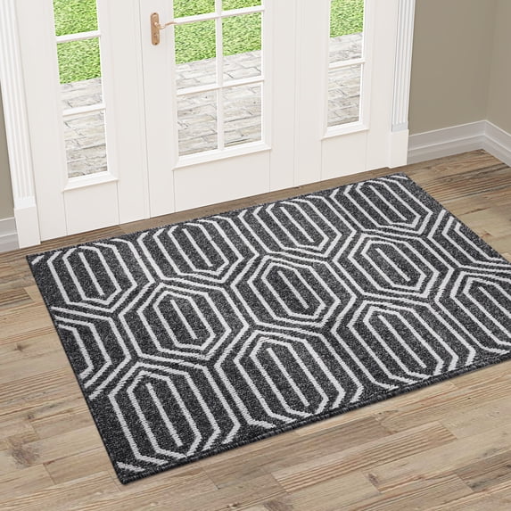 Buganda Extra Large Indoor Door Mat, 32"x 48", Non-Slip Absorbent Resist Dirt Entrance Mats, Black