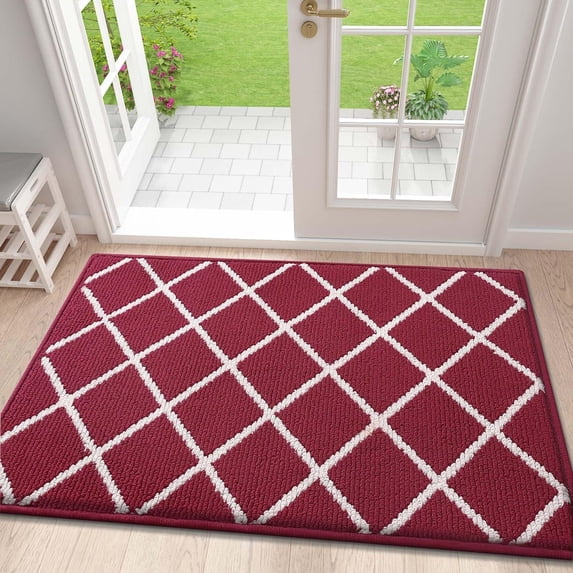 Buganda Extra Large Indoor Door Mat, 32"x 48", Non Slip Low-Profile Entrance Rug Front Inside Doormats Dirt Trapper Entry Door Rugs for Entryway, Burgundy Diamond
