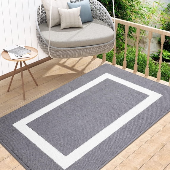Buganda Extra Large Indoor Door Mat, 32"x 48", Non Slip Low-Profile Entrance Rug Front Inside Doormats Dirt Trapper Entry Door Rugs for Entryway, Grey