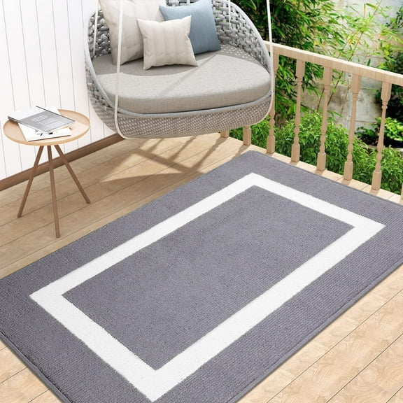 Buganda Extra Large Indoor Door Mat, 32"x 48", Non Slip Low-Profile Entrance Rug Front Inside Doormats Dirt Trapper Entry Door Rugs for Entryway, Grey