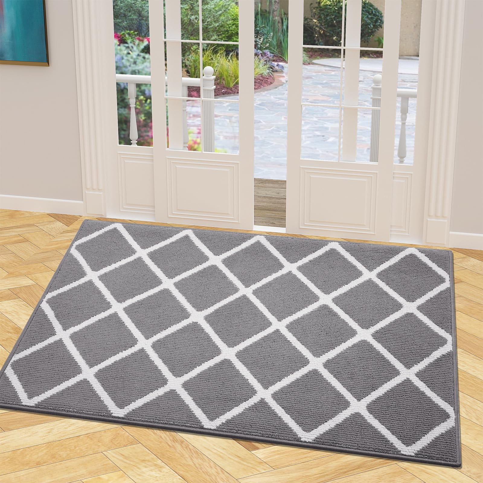 Buganda Extra Large Indoor Door Mat, 32"x 48", Non Slip Low-Profile Entrance Rug Front Inside Doormats Dirt Trapper Entry Door Rugs for Entryway, Grey