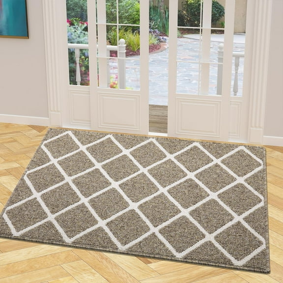 Buganda Extra Large Indoor Door Mat, 32"x 48", Non Slip Low-Profile Entrance Rug Front Inside Doormats Dirt Trapper Entry Door Rugs for Entryway, Khaki