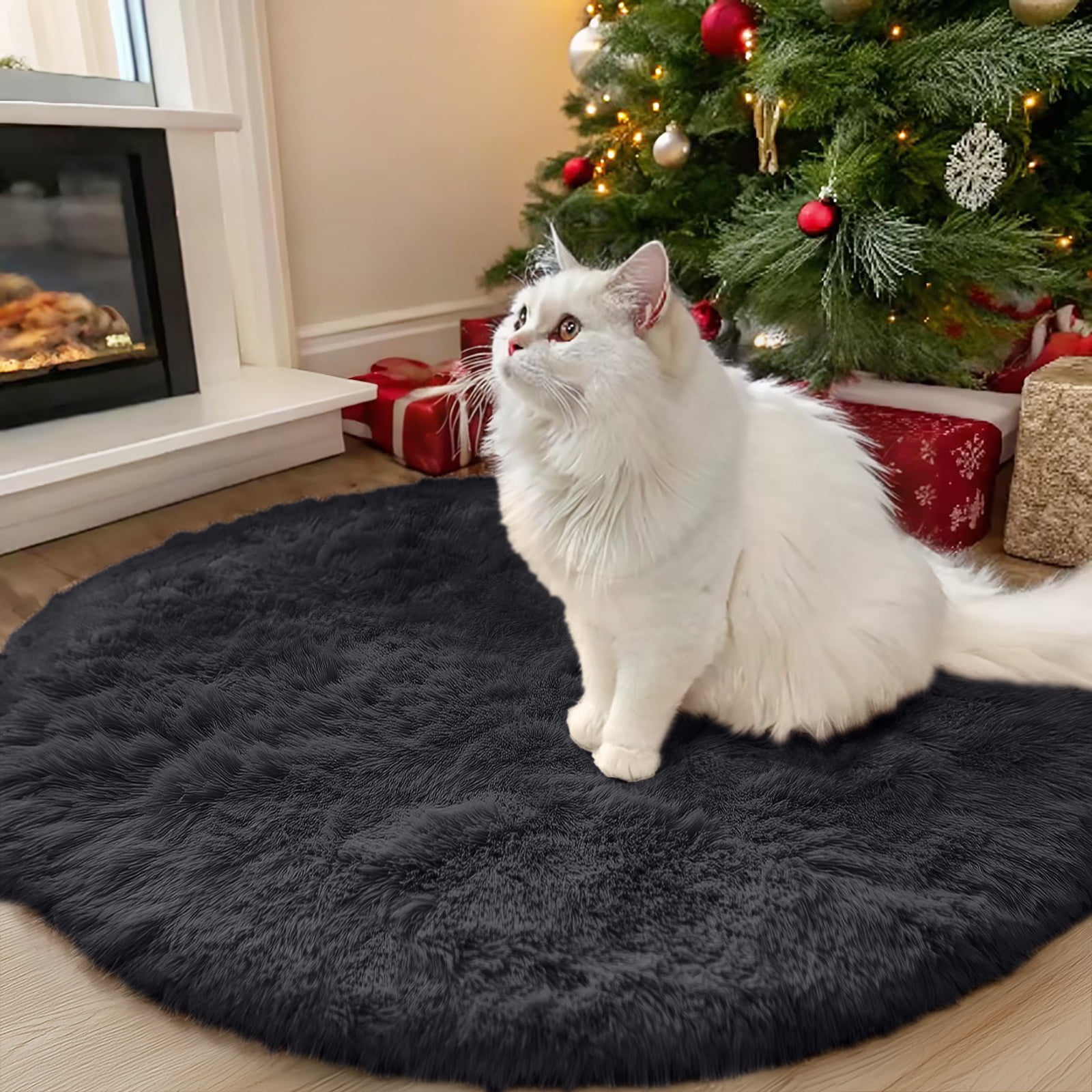 Buganda Fluffy Area Rugs, Round Area Rug for Living Room, Soft Decorative Carpet for Indoor Home, 3'x3', Black