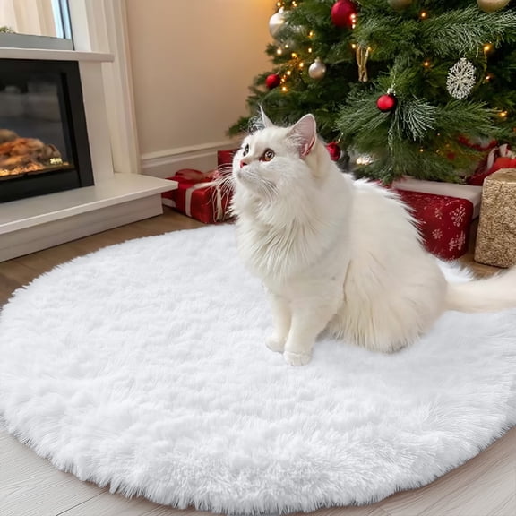Buganda Fluffy Area Rugs, Round Area Rug for Living Room, Soft Decorative Carpet for Indoor Home, 3'x3', White