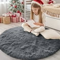 thumbnail image 1 of Buganda Fluffy Area Rugs, Round Area Rug for Living Room, Soft Decorative Carpet for Indoor Home, 4'x4', Grey, 1 of 7