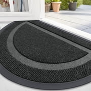 Buganda Half Round Door Mat, Heavy Duty Rubber Entrance Mat, Low Profile Dirt Trapper Doormat Outside, 29.5" x 17", Black