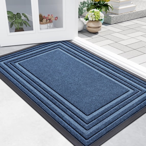 Buganda Heavy Duty Door Mats, Non Slip Waterproof Rubber Doormats for Outdoor and Indoor, Low Profile Dirt Trapper Entry Rugs, 24"x47", Light Blue
