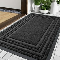 Buganda Heavy Duty Door Mats, Non Slip Waterproof Rubber Doormats for Outdoor and Indoor, Low Profile Dirt Trapper Entry Rugs, 29"x17", Black