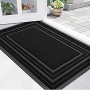 Buganda Heavy Duty Door Mats, Non Slip Waterproof Rubber Doormats for Outdoor and Indoor, Low Profile Dirt Trapper Entry Rugs, 29"x17", Black