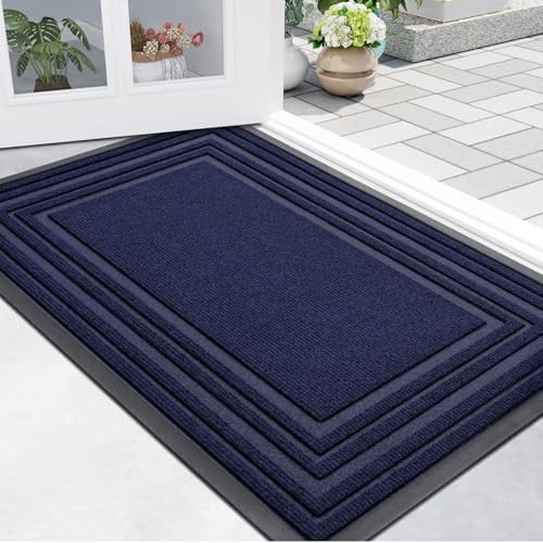Buganda Heavy Duty Door Mats, Non Slip Waterproof Rubber Doormats for Outdoor and Indoor, Low Profile Dirt Trapper Entry Rugs, 29"x17", Navy