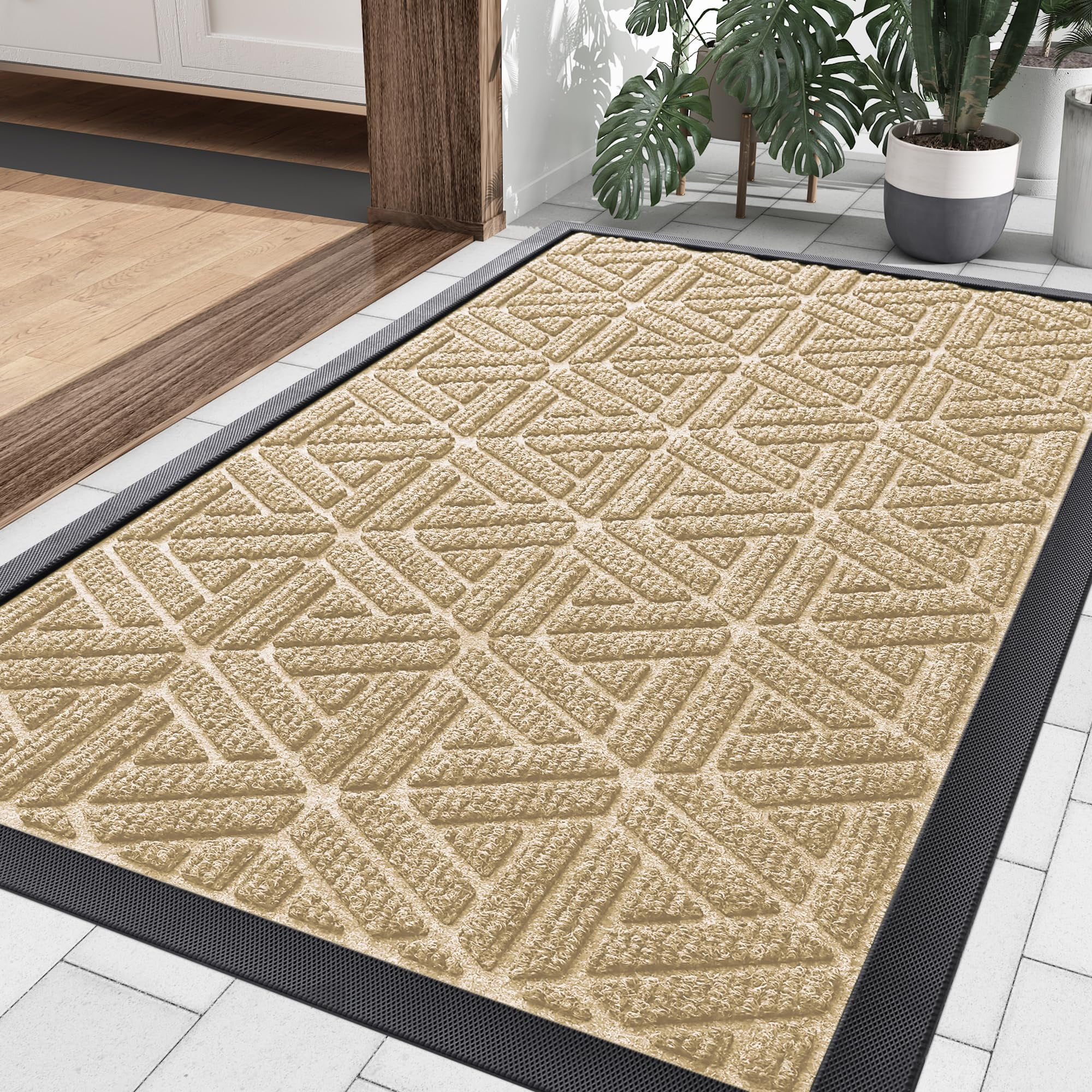 Buganda Heavy Duty Door mat, 17"x29.5" Low Profile Rubber Doormat, Non-Slip Outdoor & Indoor Entrance Rug, All-Weather Dirt Trapper, Beige