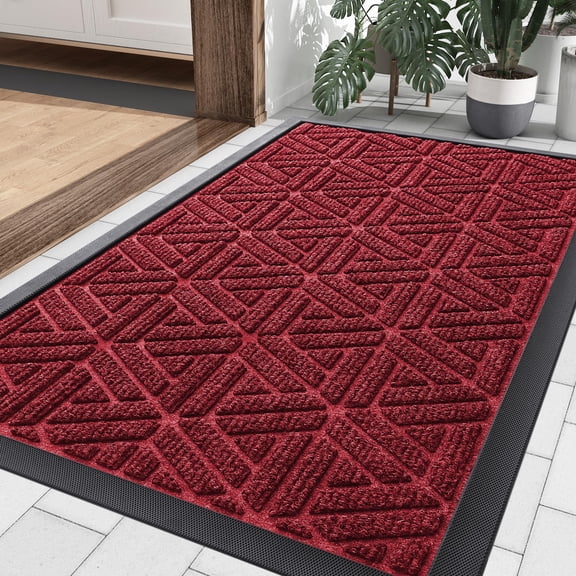 Buganda Heavy Duty Door mat, 17"x29.5" Low Profile Rubber Doormat, Non-Slip Outdoor & Indoor Entrance Rug, All-Weather Dirt Trapper, Burgundy