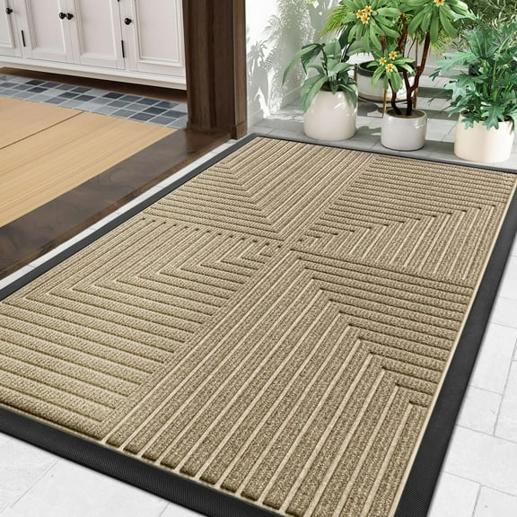 Buganda Heavy Duty Rubber Door Mat for Outside Entry, 17" x 29.5" Non-Slip Waterproof Doormat for Inside, Low Profile Dirt Trapper Doormat, Beige
