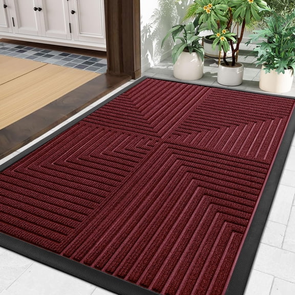 Buganda Heavy Duty Rubber Door Mat for Outside Entry, 17" x 29.5" Non-Slip Waterproof Doormat for Inside, Low Profile Dirt Trapper Doormat, Burgundy