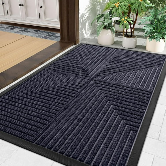 Buganda Heavy Duty Rubber Door Mat for Outside Entry, 17" x 29.5" Non-Slip Waterproof Doormat for Inside, Low Profile Dirt Trapper Doormat, Navy Blue