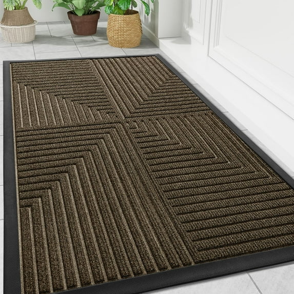 Buganda Heavy Duty Rubber Door Mat for Outside Entry, 24" x 36" Non-Slip Waterproof Doormat for Inside, Low Profile Dirt Trapper Doormat, Brown