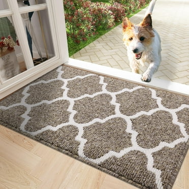 Buganda Indoor Door Mat, 24"x 36", Non Slip Low-Profile Entrance Rug Front Inside Doormats Dirt Trapper Entry Door Rugs For Entryway Khaki Diamond