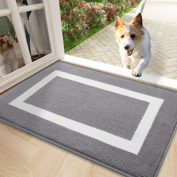 Buganda Indoor Door Mat, 17"x 30", Non Slip Low-Profile Entrance Rug Front Inside Doormats Dirt Trapper Entry Door Rugs for Entryway, Grey