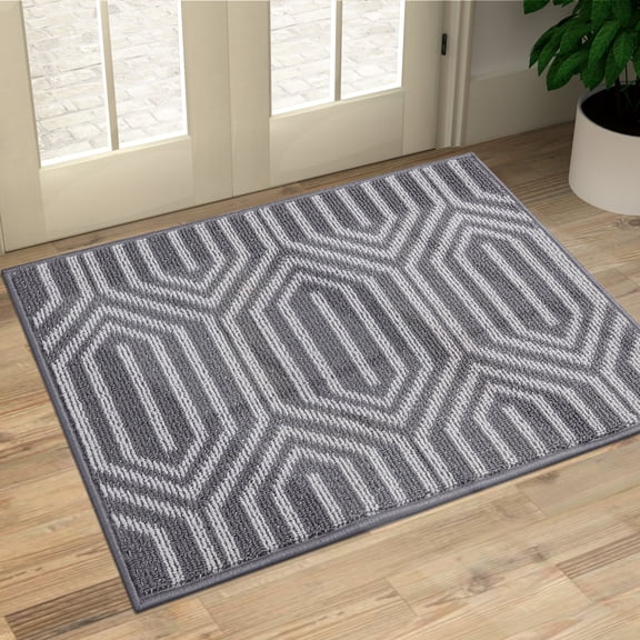 Buganda Indoor Door Mat, 20"x 32", Non-Slip Absorbent Resist Dirt Entrance Mats, Grey