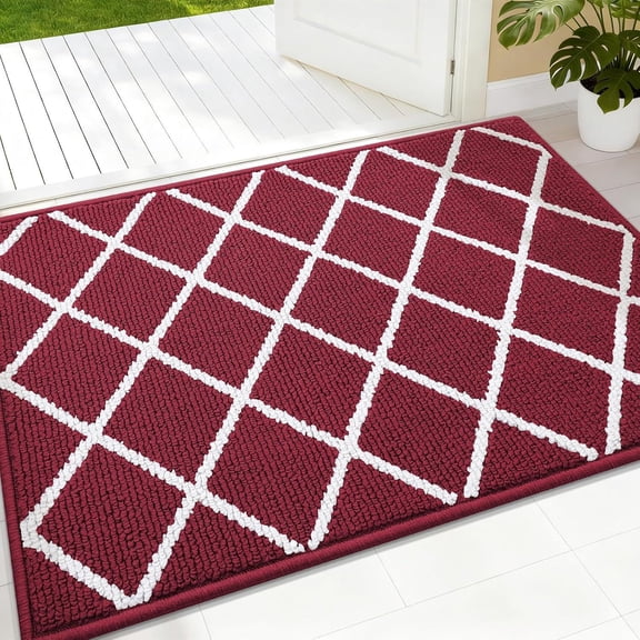 Buganda Indoor Door Mat, 20"x 32", Non Slip Low-Profile Entrance Rug Front Inside Doormats Dirt Trapper Entry Door Rugs for Entryway, Burgundy